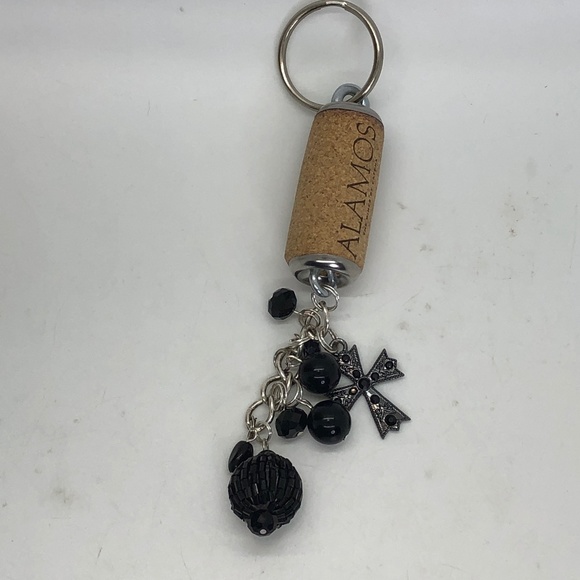 Hand-Crafted Black Beaded Cross Charm Wine Cork PURSE/Backpack Keychain Jewelry - Picture 16 of 16